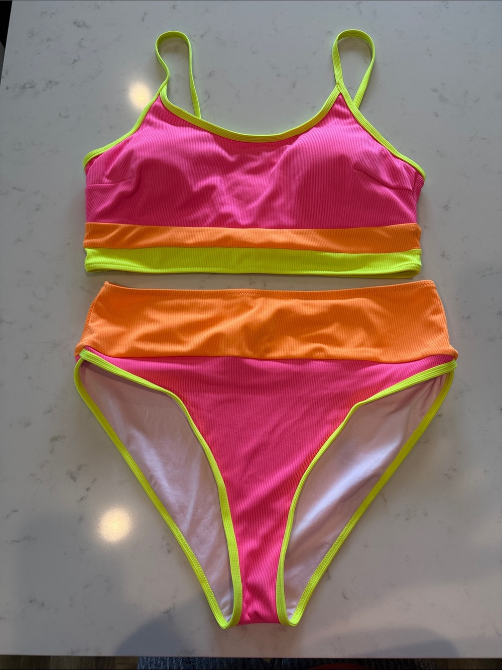 Women's Neon Pink & Orange Two-Piece Swimsuit